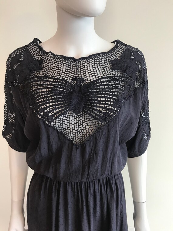 Vtg 70s 80s Balinese cut work mesh net tropical bu