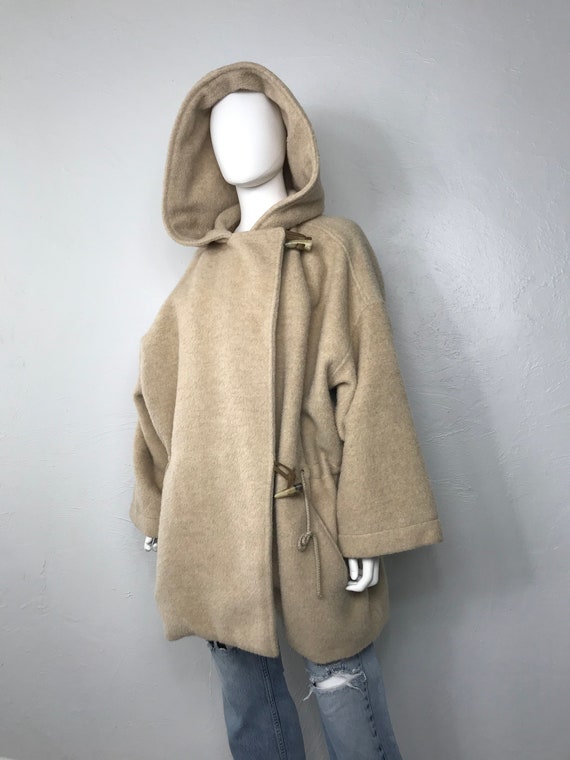 Vtg Benetton camel wool loose fit hooded blanket c