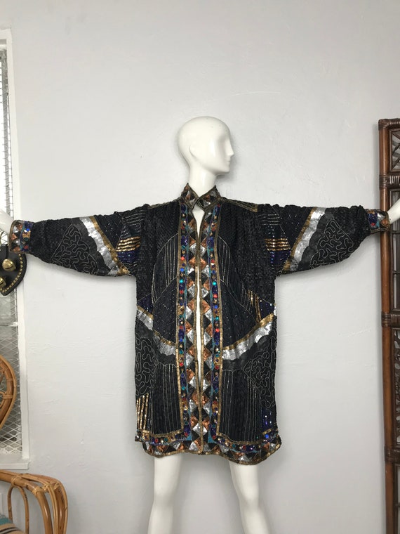Vtg 80s sequin beaded avant garde kimono jacket li
