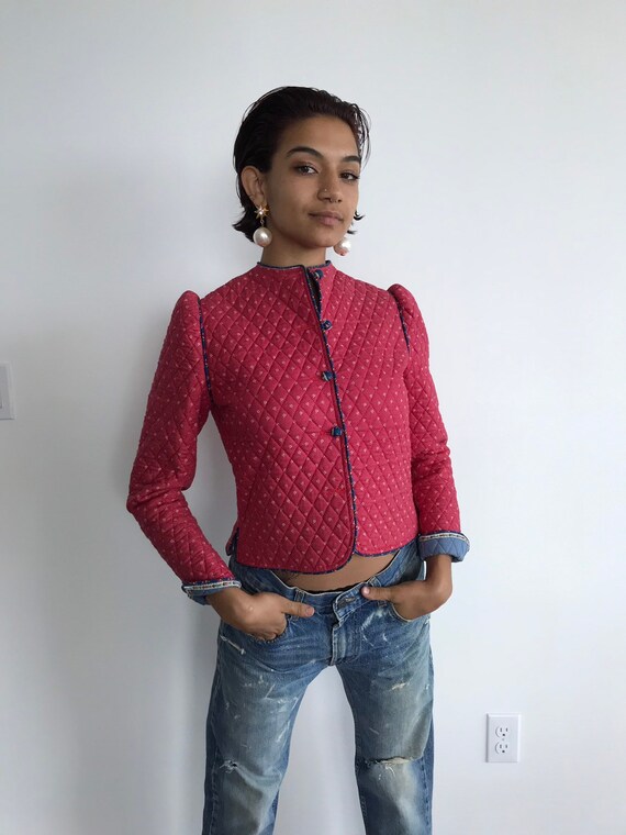 Vtg 80s quilted calico cotton quilt jacket coat XS