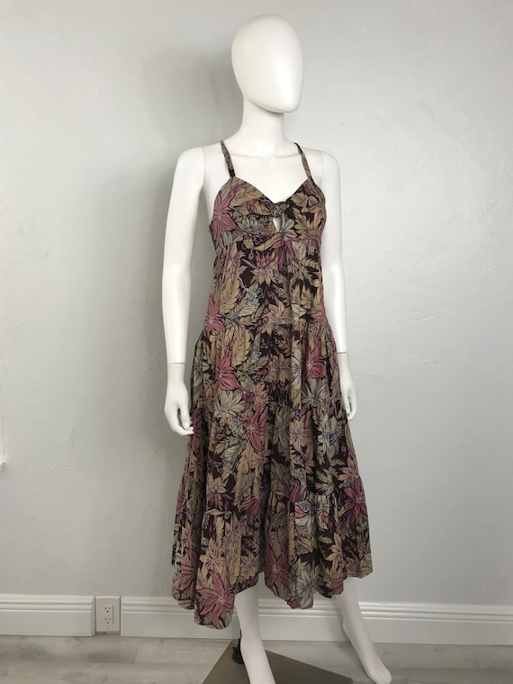 Vtg 70s floral cotton Young Edwardian XS fall dres