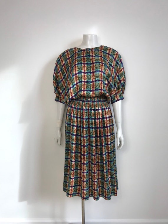 Vtg 80s silk avant garde graphic print dolman slee