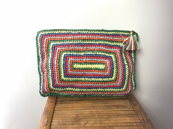 Vtg 70s Clovis Ruffin rainbow raffia straw avant g