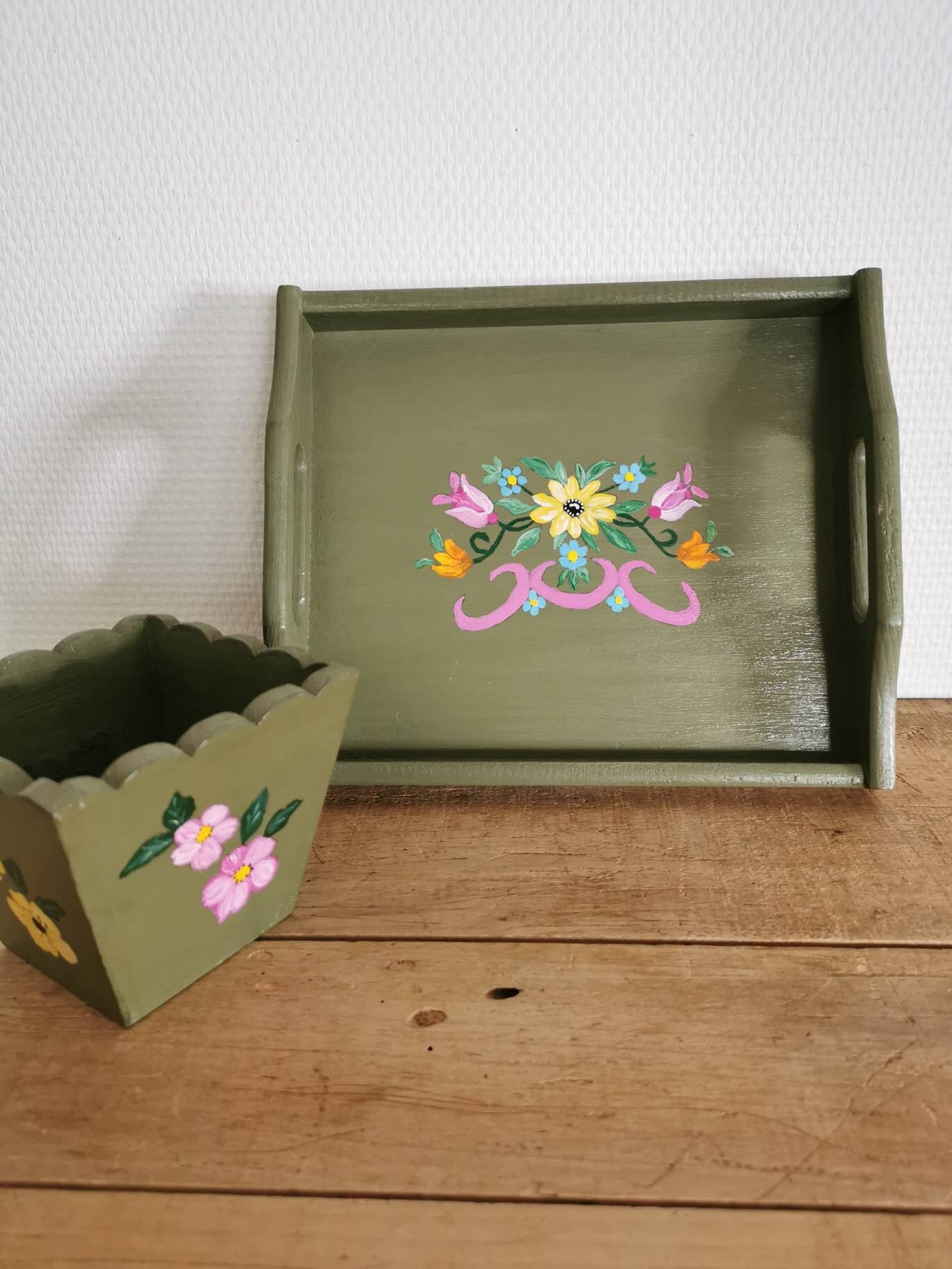 Plateau et Cache Pot Vintage