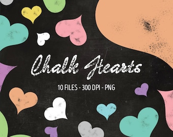 Pastel Chalk Hearts Digital Clipart