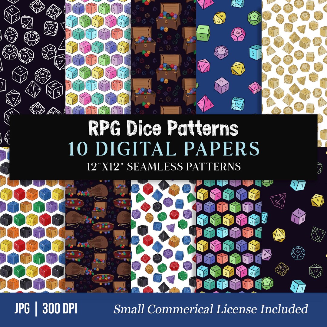 Square Dice Patterns RPG Role Playing Games Dice Patterns Paper Pack Seamless Patterns ...