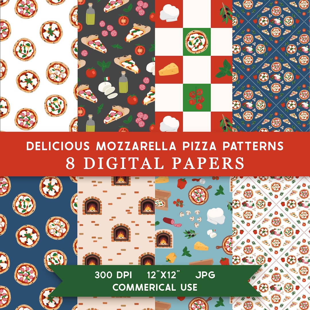 Pizza Checkers Pattern Mozzarella Pizza Neapolitan Style Pizza Ingredients Digital Paper ...