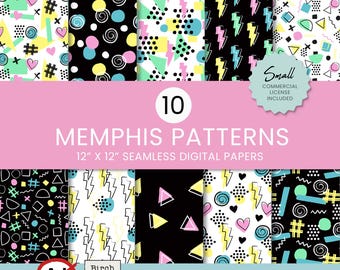 Nostalgic Seamless Memphis Patterns For Retro Projects and Designs Digital Paper Pack