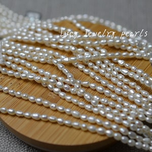 Rice pearl 3-3.3mm wholesale natural white seed pearl oval pearl necklace freshwater pearl loose pearl necklace 85pcs Full Strand LY4044