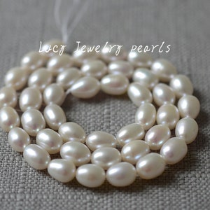 Collar de perlas ovaladas blancas naturales de 6,5-7,3 mm, venta al por mayor, perlas de arroz, perlas de gran agujero, perlas de agua dulce, perlas sueltas, hebra completa LY4053