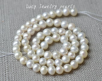 Collar de perlas sueltas de 5,8-6,2 mm, venta al por mayor, collar de perlas blancas naturales tipo patata, collar de perlas de agua dulce con agujero grande, collar de perlas de hebra completa LY2244