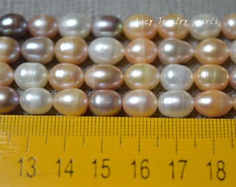 Oval pearl 7.5-8mm rice pearl multi colored pearl necklace large hole pearl freshwater pearl loose pearl 39pcs wed Full Strand LY4029