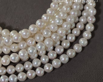 White pearl 7.5-8.3mm potato pearl large hole pearl necklace wholesale freshwater pearl loose pearl wedding Full Strand LY2322