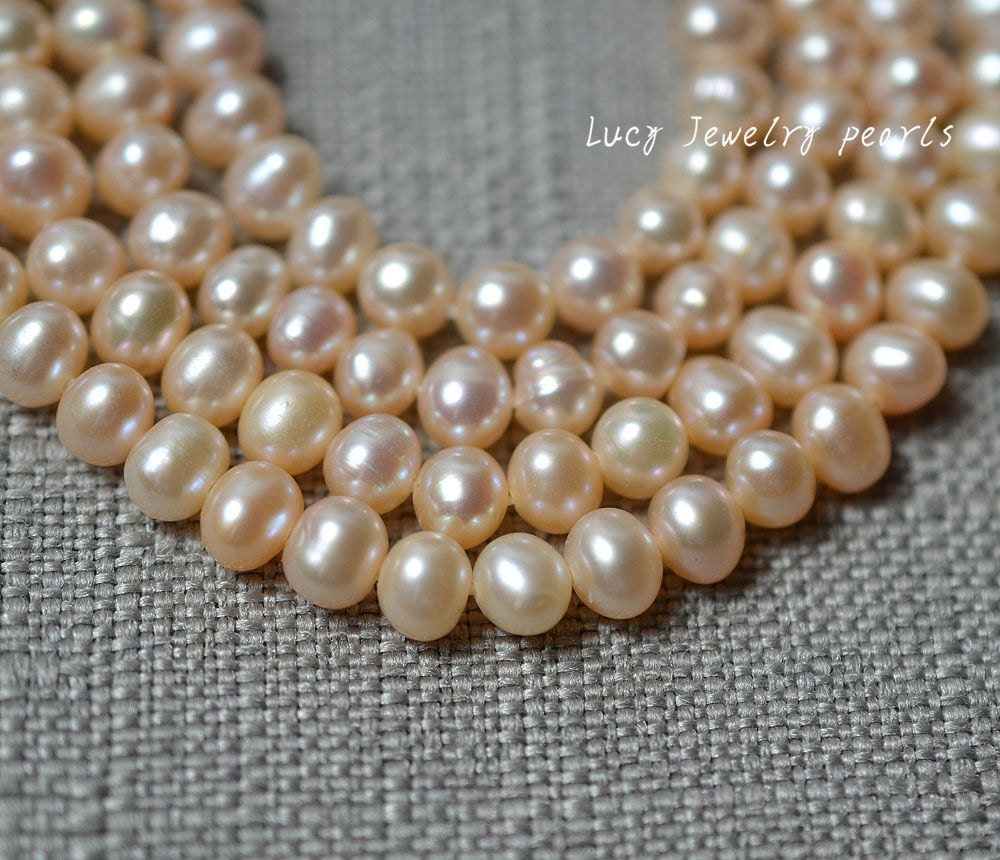 [LLOYD] 韓国☆Natural freshwater pearl 3mm Necklace 7.5-8.5mm Natural White Rice Pearl Necklace Strand, Teardrop