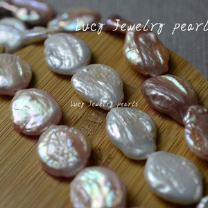 Biwa pearl necklace 16-17mm wholesale natural peach coin pearl necklace loose pearl freshwater pearl 21pcs wedding Full Strand LY3167