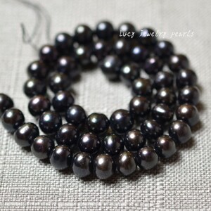 Black pearl necklace 7.5-8.5mm loose pearl large hole freshwater pearl big Round pearl cultured pearl necklace Full Strand LY2064