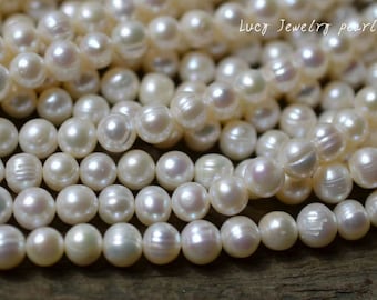 Collar de perlas de patata de 7,5-8,5 mm, al por mayor, perlas blancas naturales de agua dulce, collar de perlas sueltas, hebra completa LY2005