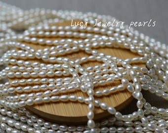 Rice pearl wholesale natural white oval pearl freshwater pearl necklace loose pearl jewelry 3.5-3.8mm 75pcs wedding Full Strand LY4051