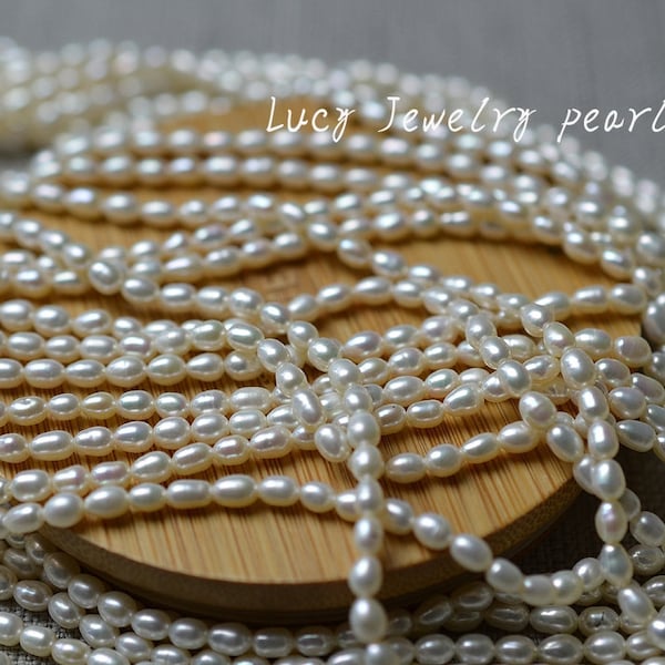 Rice pearl wholesale natural white oval pearl freshwater pearl necklace loose pearl jewelry 3.5-3.8mm 75pcs wedding Full Strand LY4051