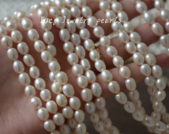 Oval pearl 6-6.3mm wholesale natural white rice pearl necklace large hole pearl freshwater pearl necklace 43pcs Full Strand LY4052