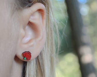 Boucles d’oreilles De goujon d’oeillet, poteaux de titane, boucles d’oreilles de fleur rouge, boucles d’oreilles florales, clous d’oeillet, cadeau d’anniversaire de mariage 1er