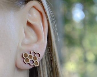 Honeycomb Stud Earrings, Beekeper, Honey Bee Jewelry, Honeycomb Jewelry, Boho studs, Bee lover gift