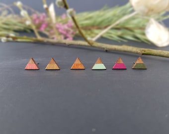 Small trianguar Geometric Earrings, Wooden Triangle Stood Earrings, Everyday Geometric Earrings