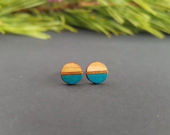 Minimalist Earrings, Geometric Earrings, Round Wood Earrings, Dainty Stud Earrings, Everyday Earrings