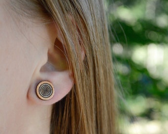 Round Wooden Earrings, Simple Round Studs, Men Earrings, Geometric Stud Earrings, Titanium Studs, Hypoallergenic Studs