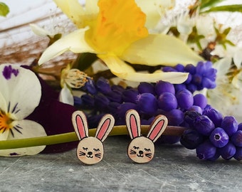 Bunny Earrings, Rabbit Earrings, Bunny Jewelry, Easter Earrings, Animal Earrings, Kids Earrings, Titanium Posts