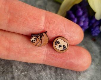 Sloth Earrings, Titanium Posts, Animal Earrings, Sloth Jewelry, Hanging Sloth Earrings