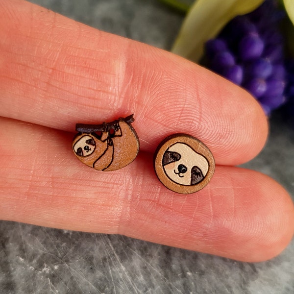 Sloth Earrings, Titanium Posts, Animal Earrings, Sloth Jewelry, Hanging Sloth Earrings