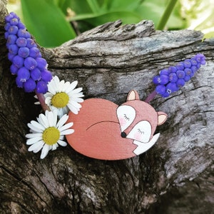 Fox Brooch, Sleeping Fox Brooch, Fox Pin, Fox Jewelry
