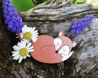 Fox Brooch, Sleeping Fox Brooch, Fox Pin, Fox Jewelry