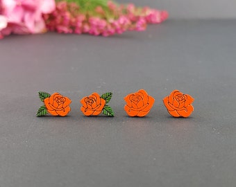 Wooden Rose Stud Earrings, Rose Studs, Flower Earrings, Rose Jewelry, Rose Stud Earrings, Titanium Posts, Hypoallergenic Earrings