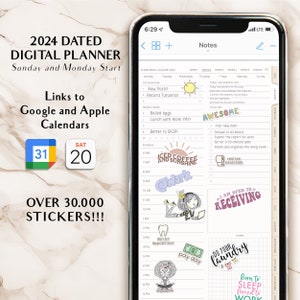 Agenda numérique 2024 pour iPhone ou téléphones Android, calendrier Apple, calendrier Google, agenda numérique daté, agenda Goodnotes, agenda téléphonique image 1