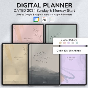 Agenda numérique 2024 Quotidien, hebdomadaire et mensuel Planificateur GoodNotes pour iPad et Xodo pour Android Agenda numérique daté Planificateur d'objectifs image 1