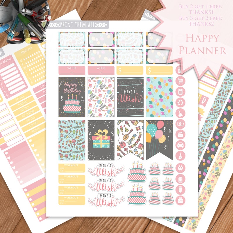 Birthday Planner Stickers PrintableHAPPY PLANNER | Etsy