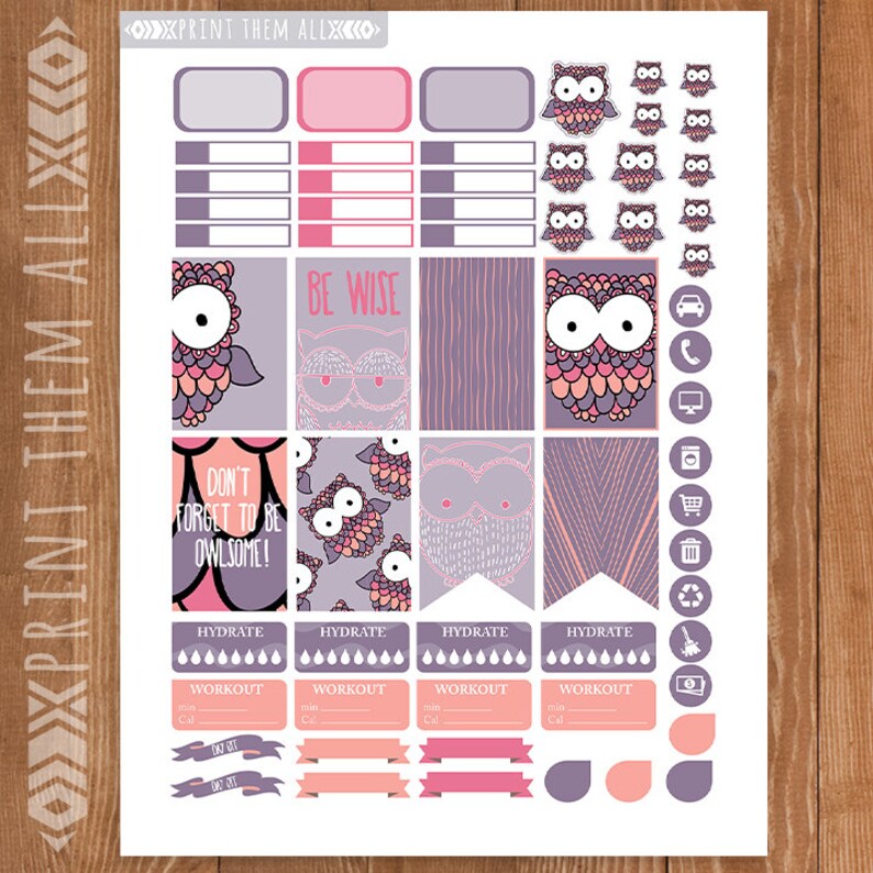 Bird OWL Planner Stickers Printable HAPPY PLANNER Sticker Etsy