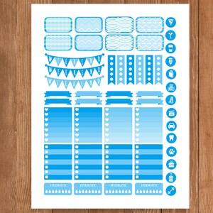 Blue Waves Planner Stickers Printable,weekly Kit, Stickers for ERIN ...
