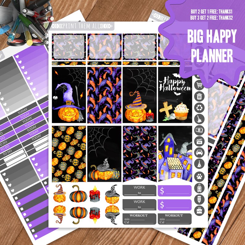 halloween planner stickers printable big happy planner etsy