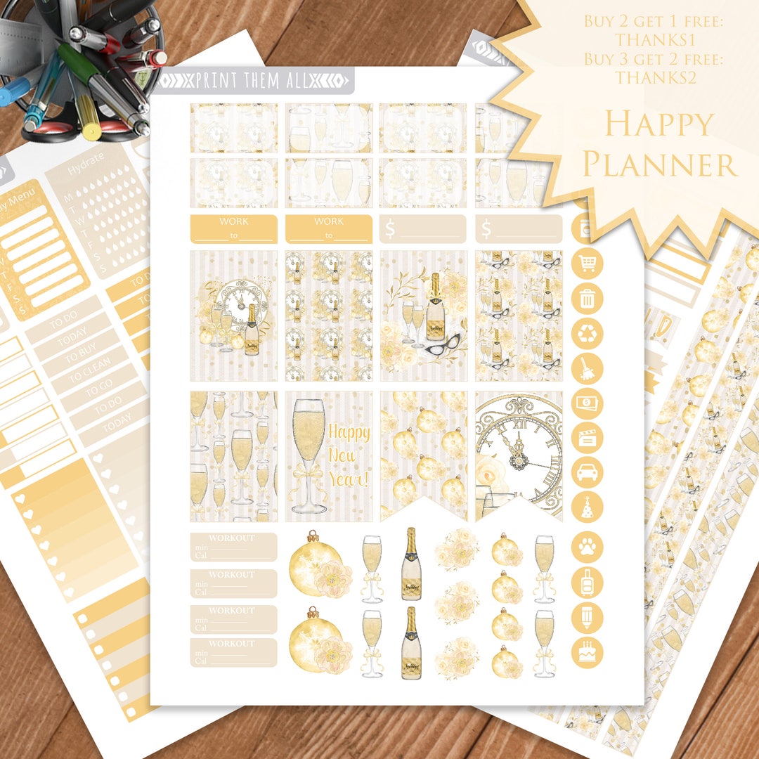 New Year's Planner Stickers - Happy Planner Stickers Printable - Weekly ...