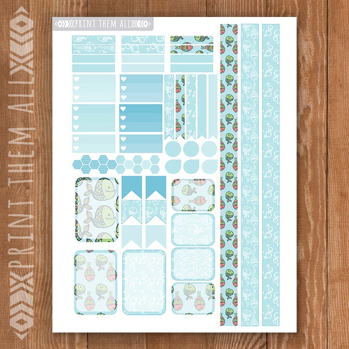 Colorful Fish Planner Stickers Printable HAPPY PLANNER - Etsy