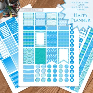 Blue Waves Planner Stickers Printable,happy Planner,monthly/weekly Kit ...