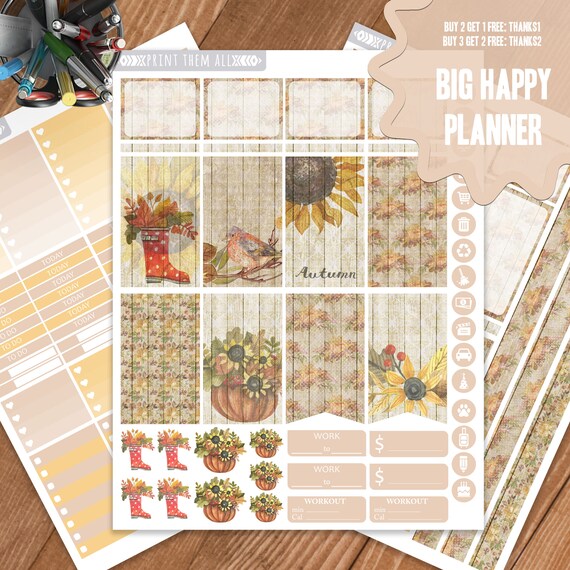 Fall Planner Stickers Printable Big Happy Planner Stickers Etsy