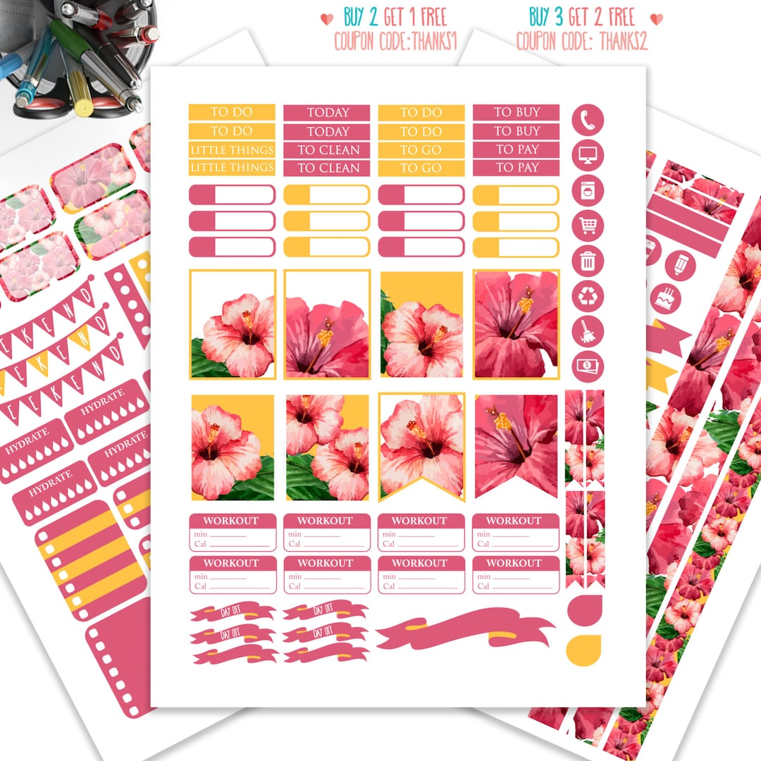 Pink Floral Planner Stickers: Weekly Kit (digital Download) - Etsy