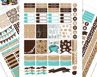 Kit semanal de pegatinas para agenda de café: Erin Condren, Filofax (descarga digital)