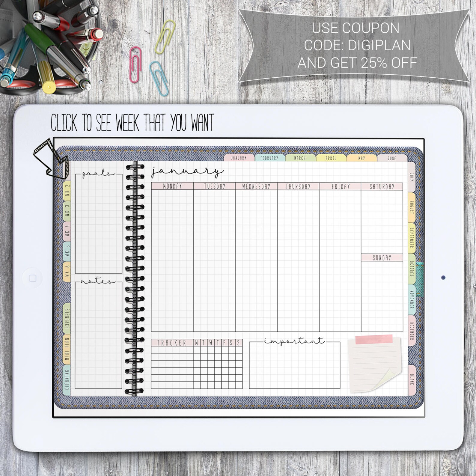Digital Planner for Goodnotes With Hyperlinks Digital Planner Etsy