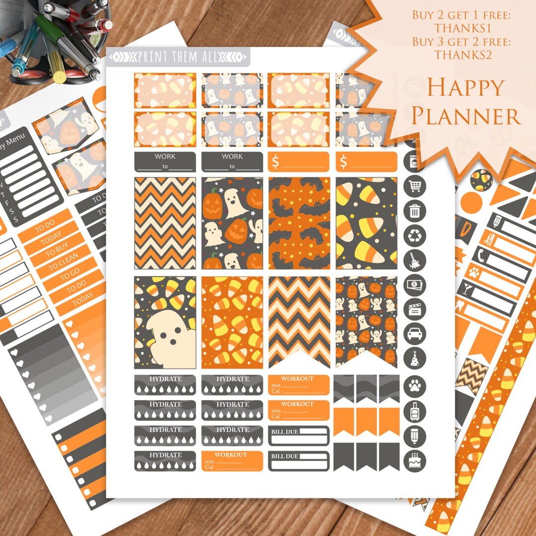 Halloween Planner Stickers: Happy Planner Kit (digital Download) - Etsy