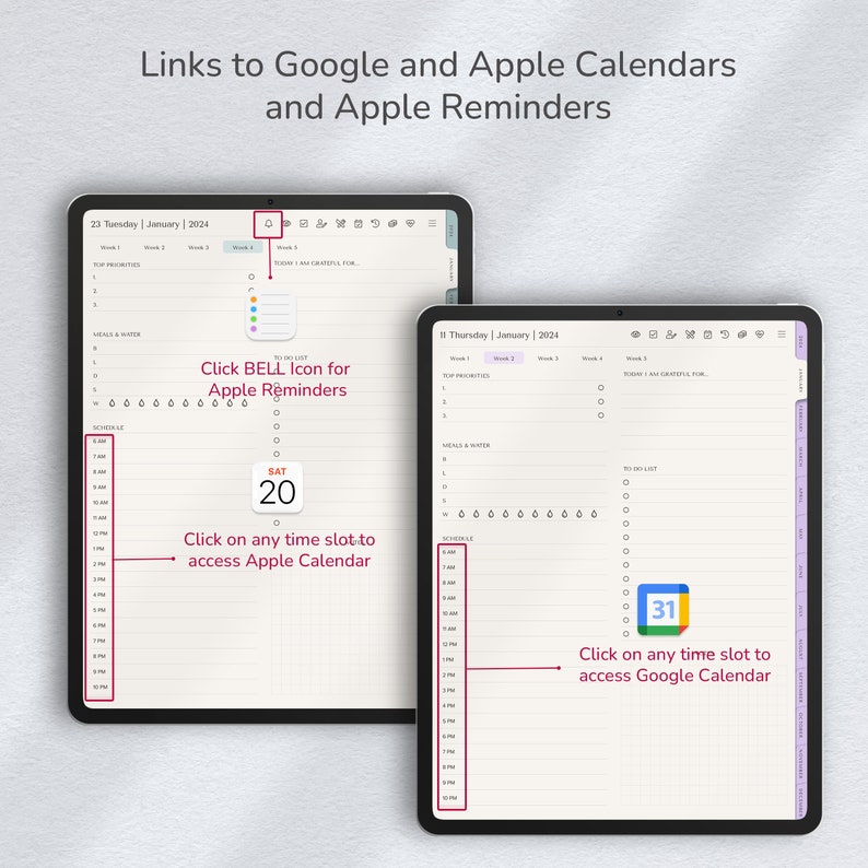 Agenda numérique 2024 Quotidien, hebdomadaire et mensuel Planificateur GoodNotes pour iPad et Xodo pour Android Agenda numérique daté Planificateur d'objectifs image 2